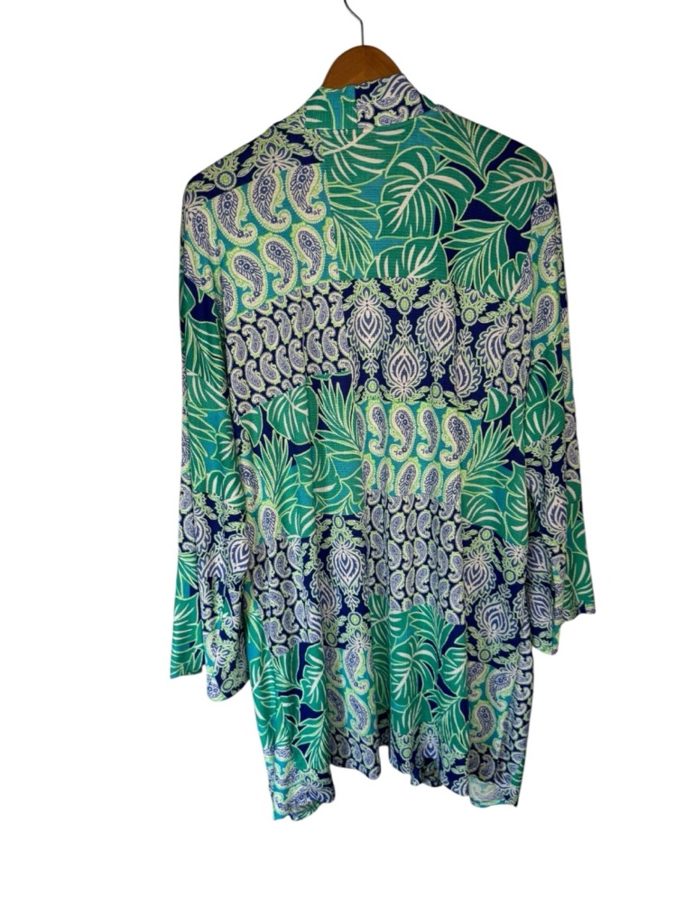 Ruby Rd Bali Patchwork Knit Cardigan Top Blue Green Sea Colors Size 3X NWT - Picture 6 of 10